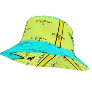 #428 cocknload Bucket Hat lime/yello/teal gun print