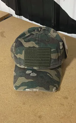 American Flag Distressed Baseball Cap - Camo