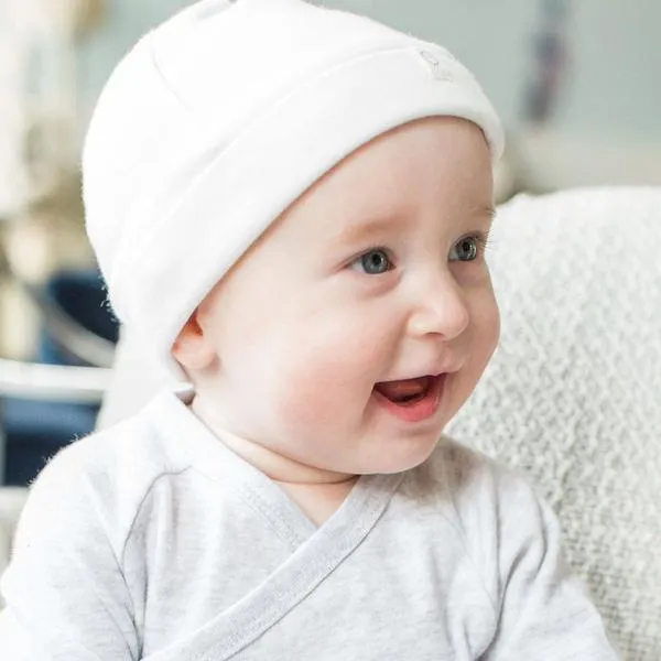 Baby Mori Baby Hat in Grey Stripe