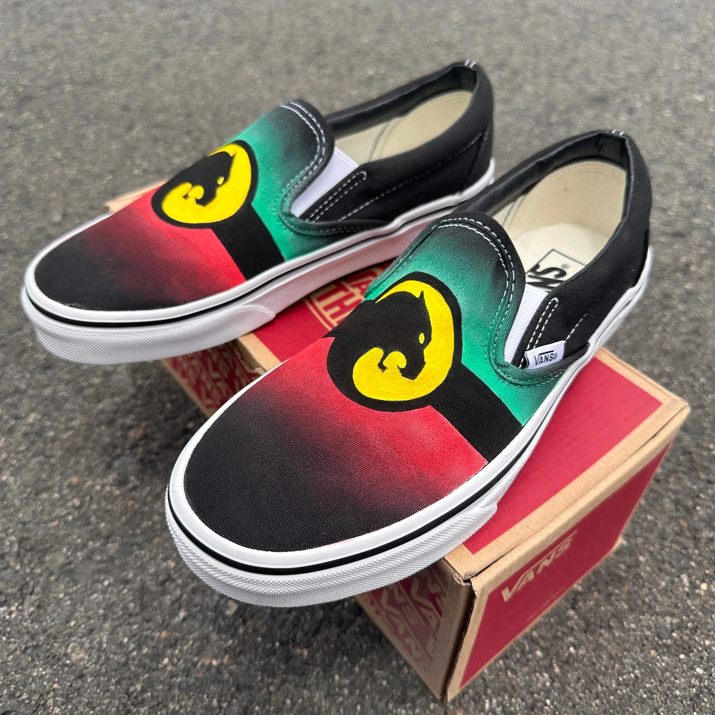 Black Panther Custom Vans Slip On Shoes - Black and White