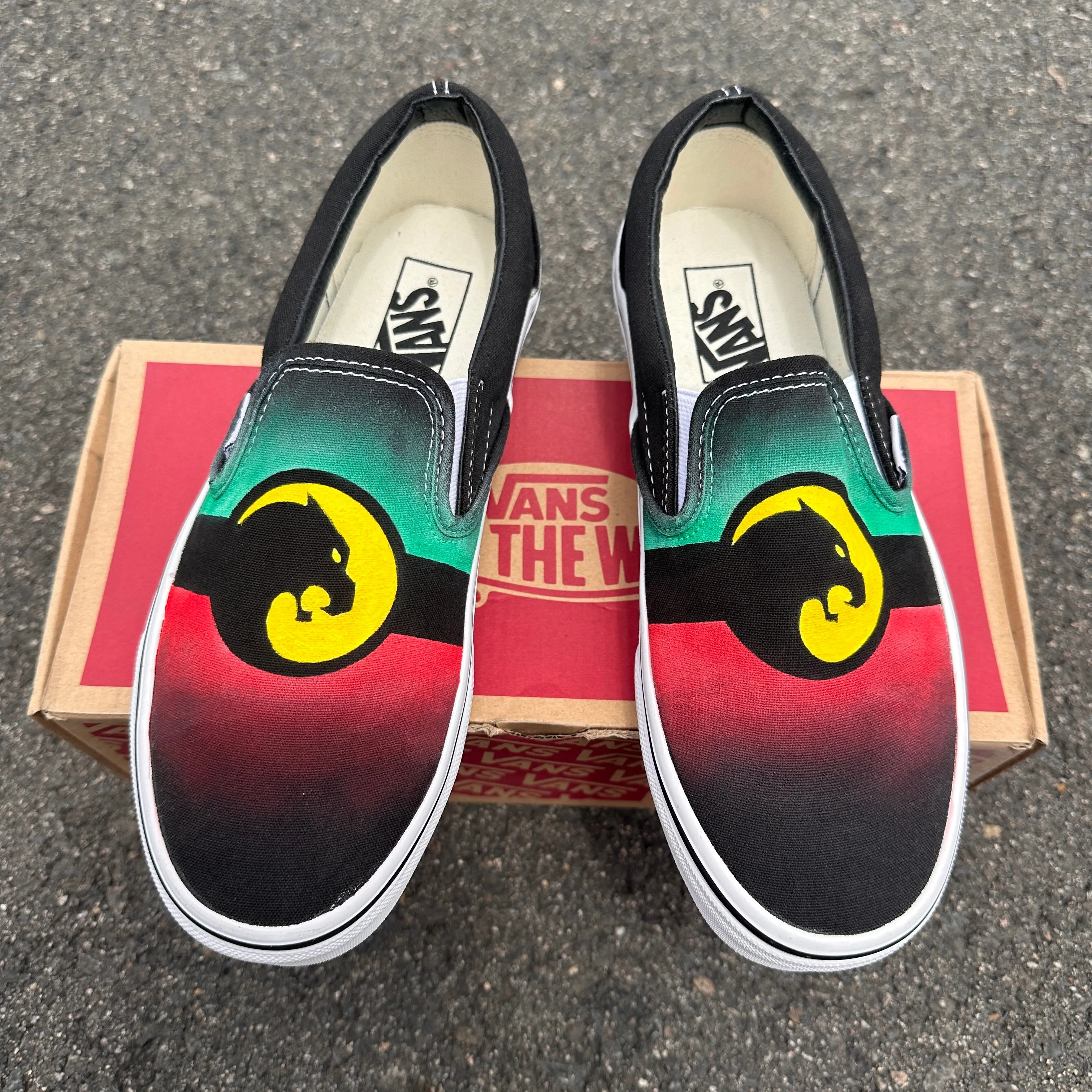 Black Panther Custom Vans Slip On Shoes - Black and White