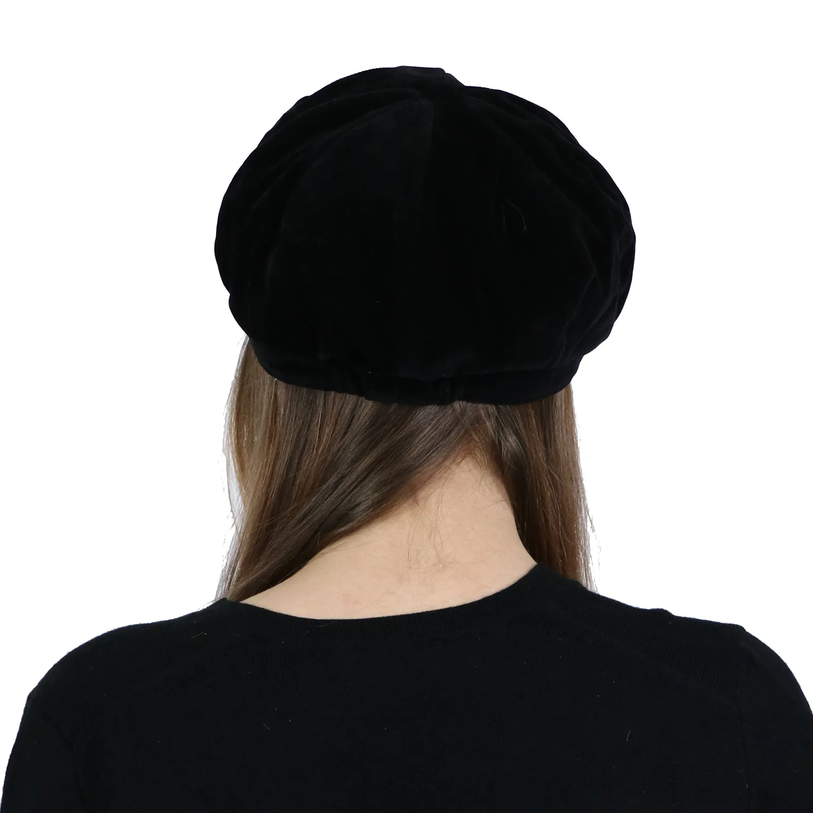 Black Velvet Newsboy Cabbie Hat for Women Chemo Headwear