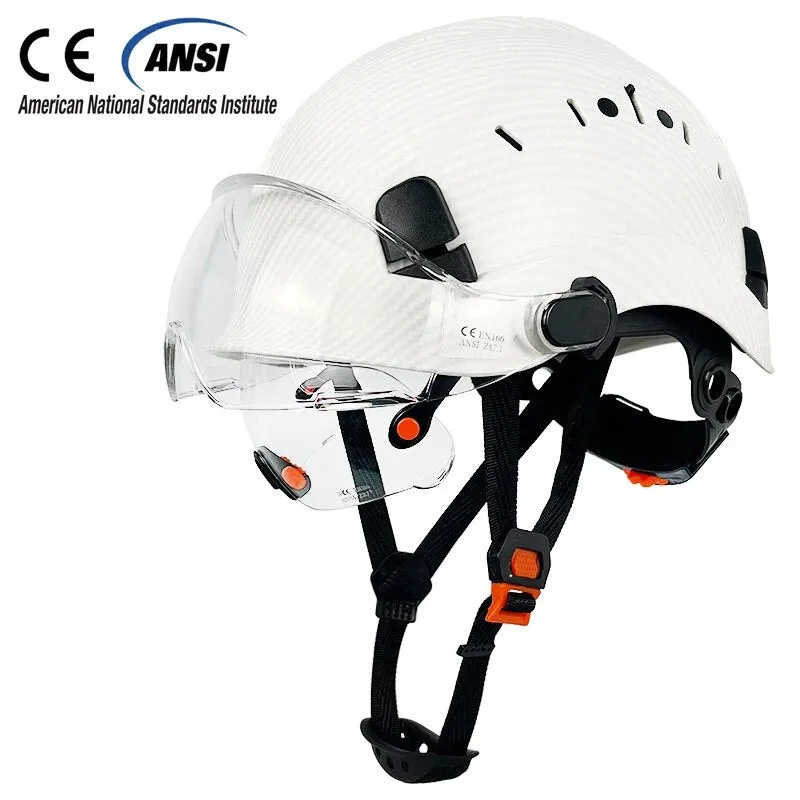 CE Carbon Fiber Pattern Construction Safety Helmet With Build In Visor Goggles