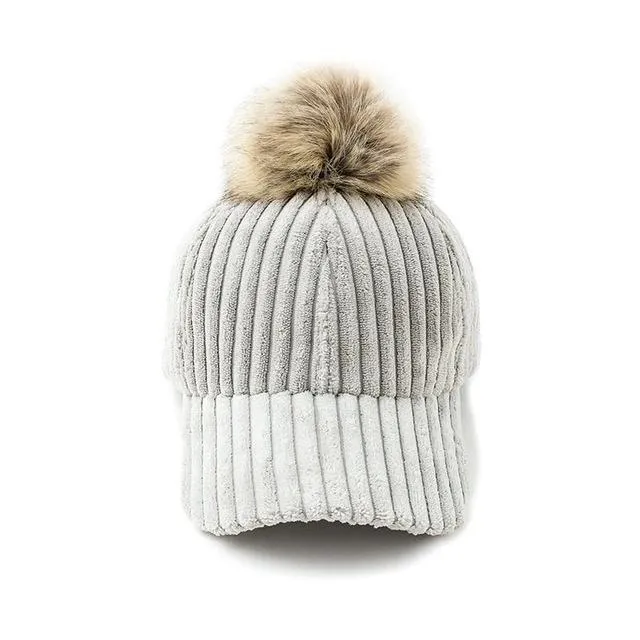 Corduroy Hair Ball Adjustable Hat