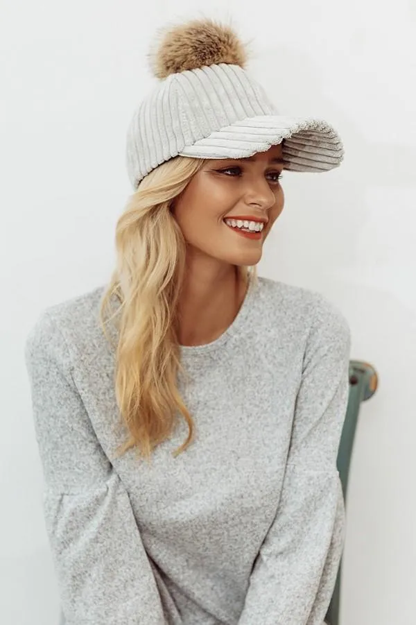 Corduroy Hair Ball Adjustable Hat