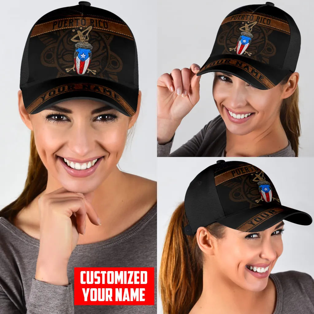 Customized Name Coqui Playing Bomba Puerto Rico Classic Cap, Puerto Rican Hats