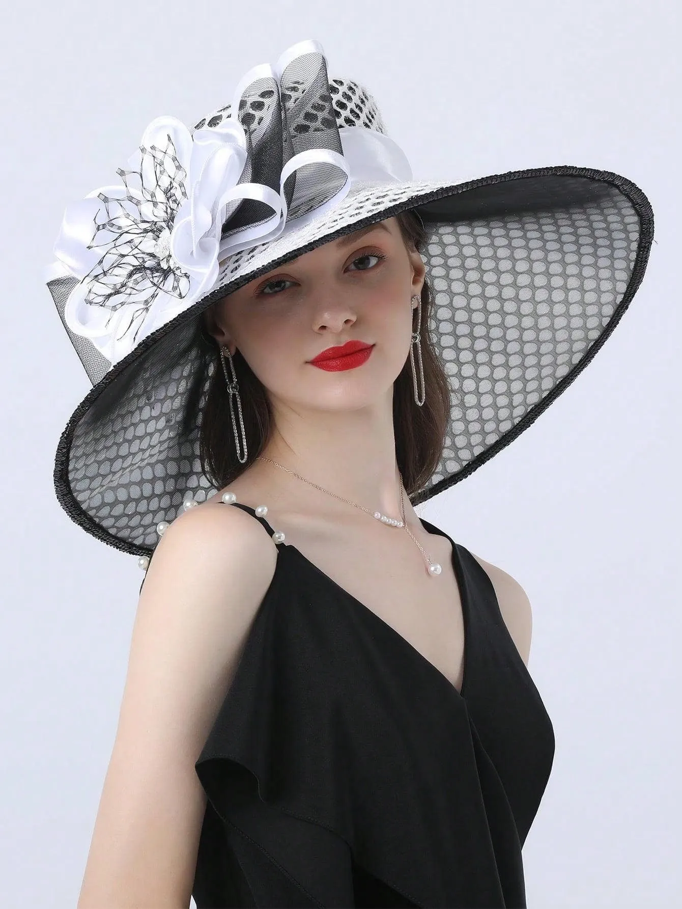 Elegant Kentucky Derby Large Wide Brim Flower Hat