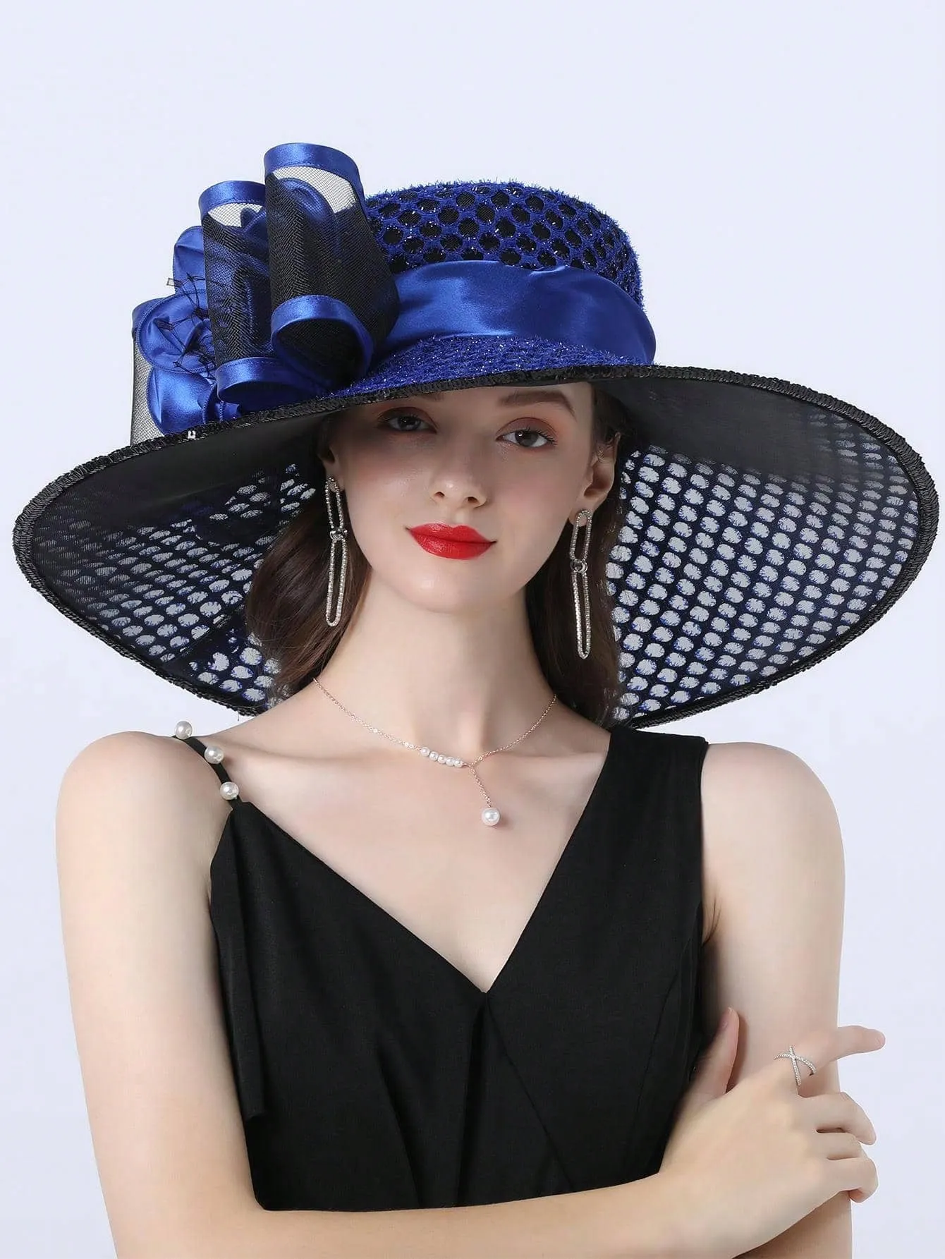 Elegant Kentucky Derby Large Wide Brim Flower Hat