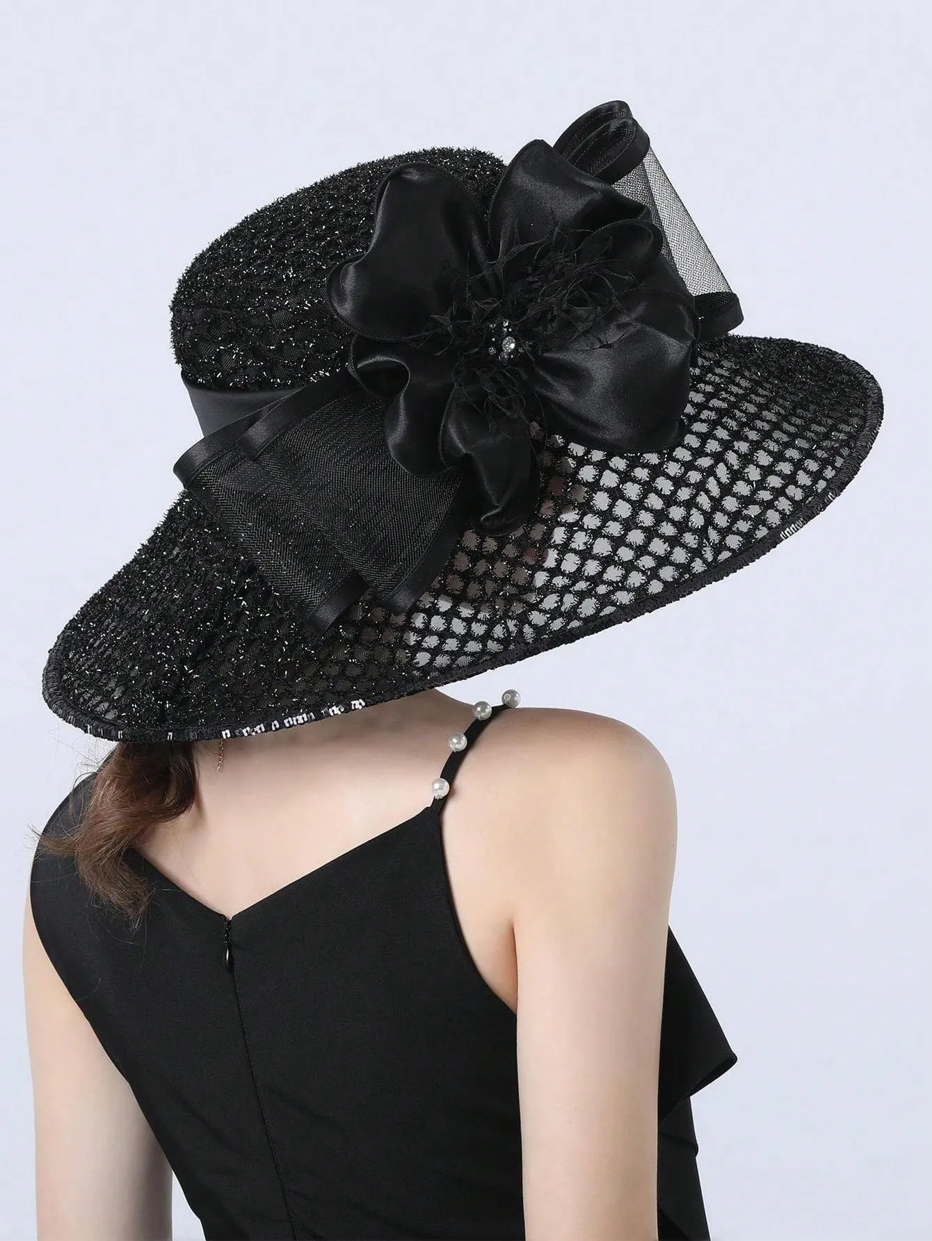 Elegant Kentucky Derby Large Wide Brim Flower Hat