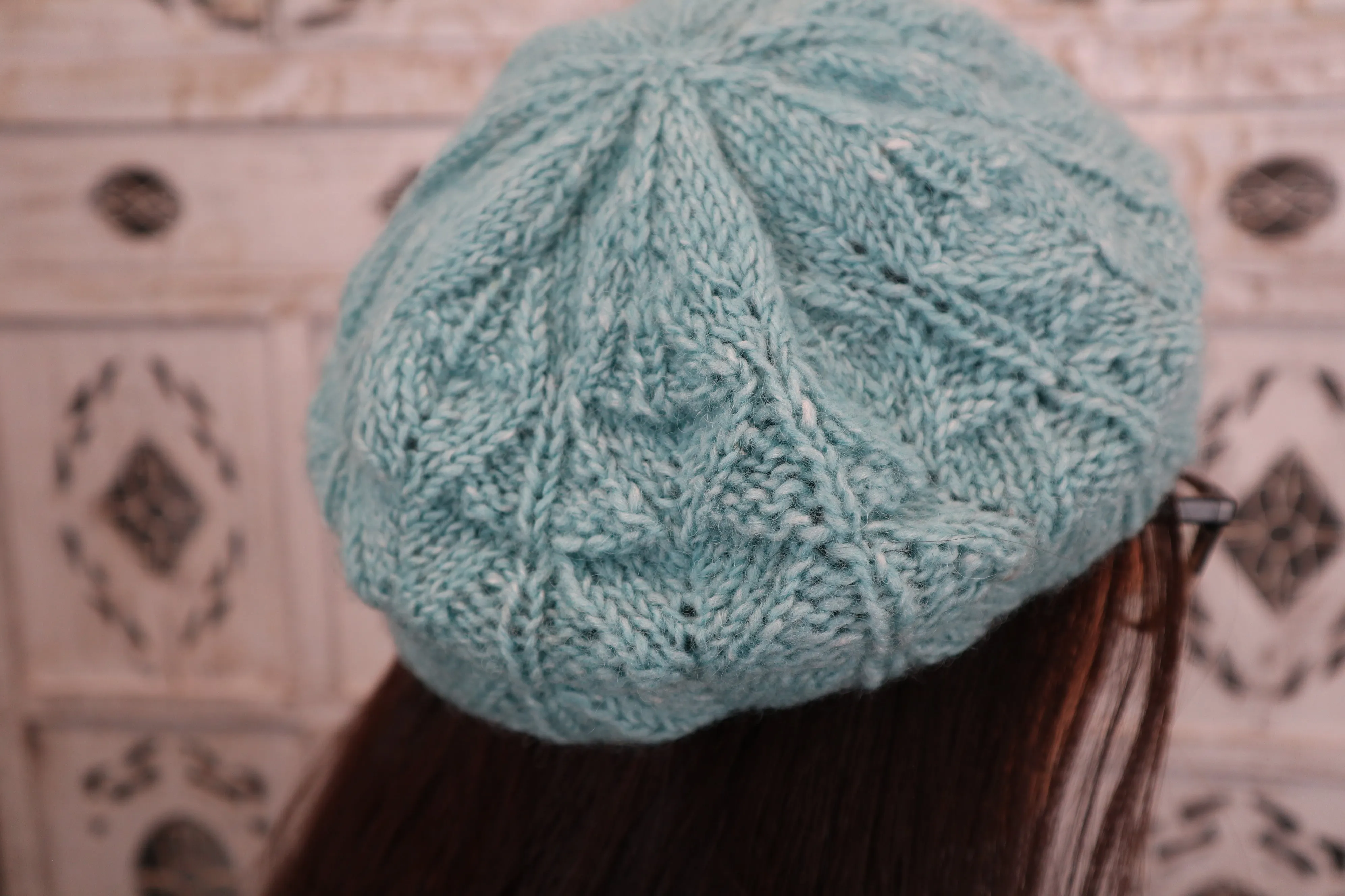 Fair Trade Ethical Fern Stitch Beret - Banana and Wool