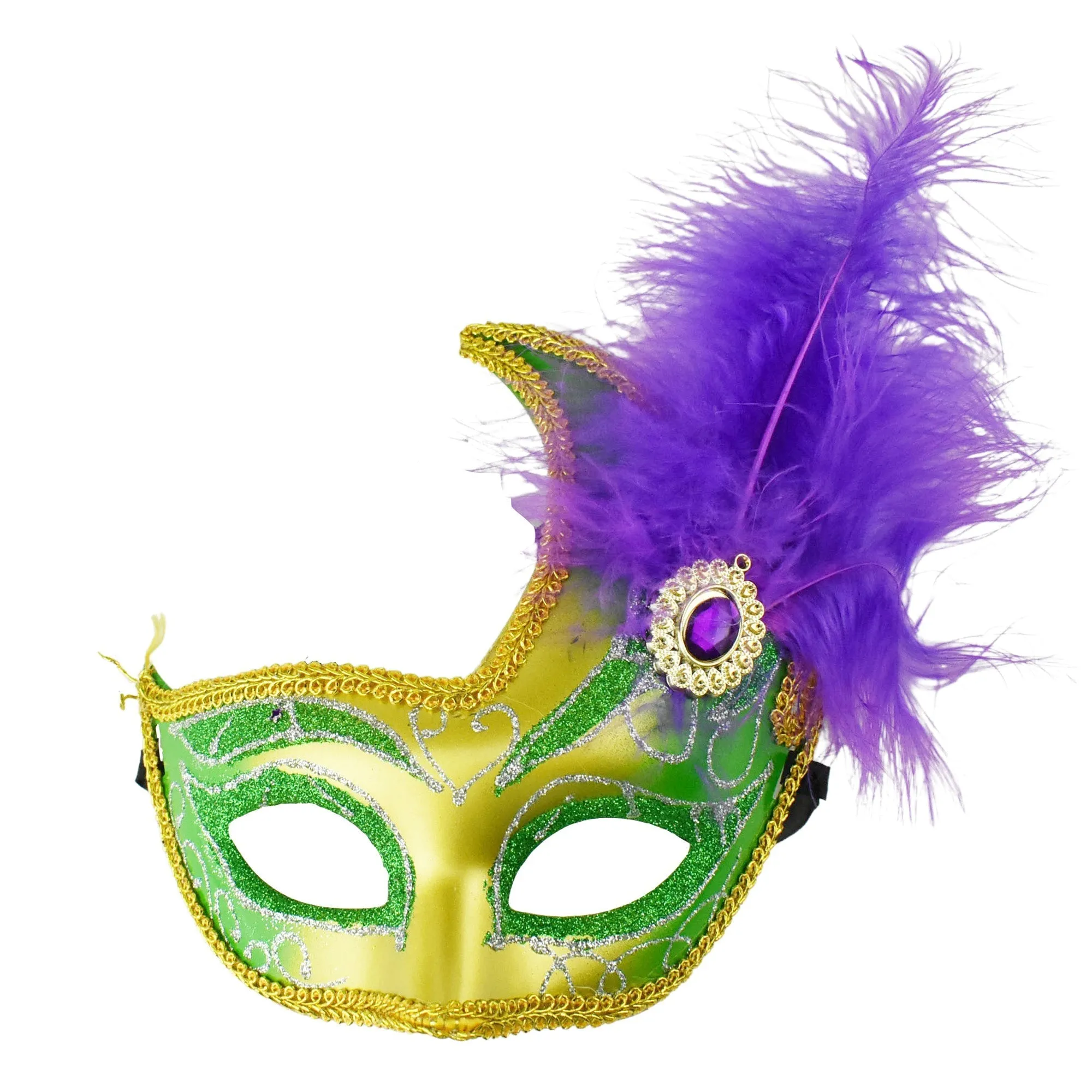 Fancy Feather and Gemstone Accent Mask, 10-1/4-Inch x 6-3/4-Inch