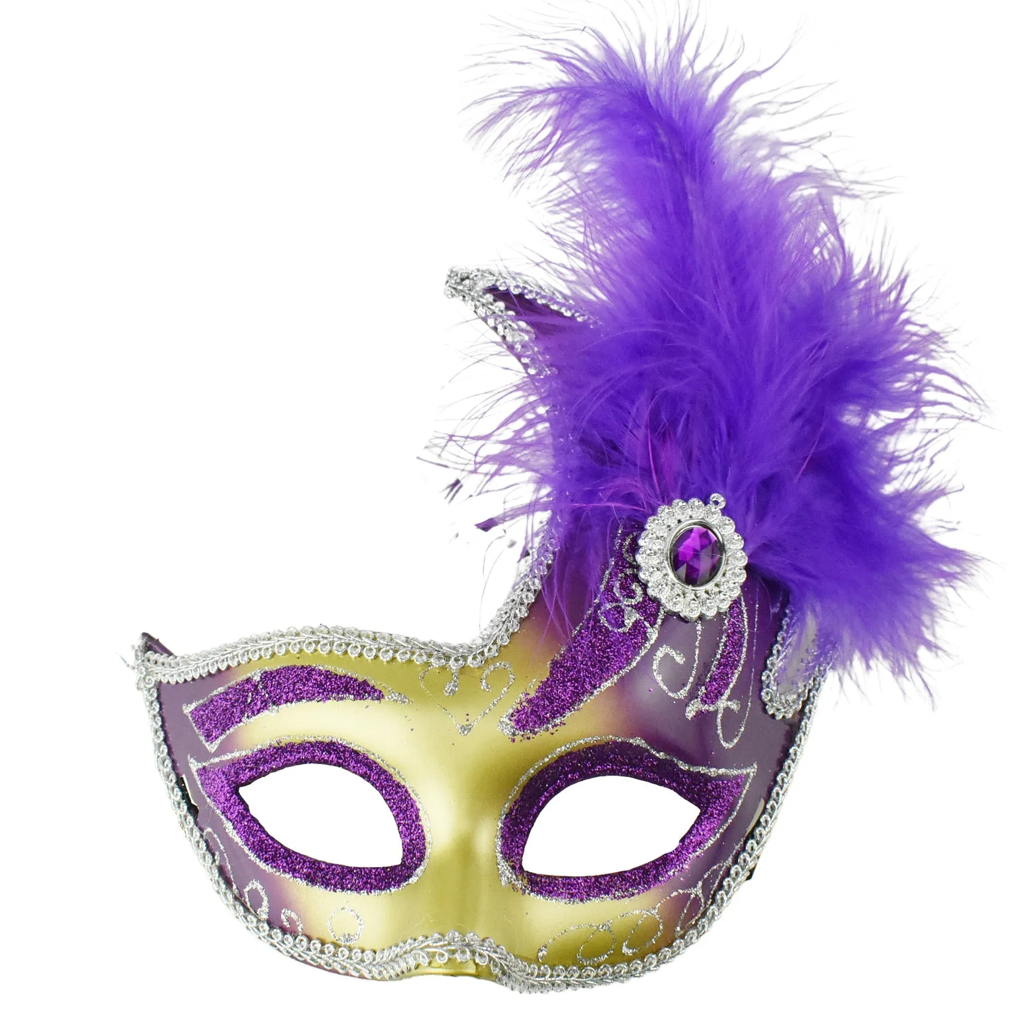 Fancy Feather and Gemstone Accent Mask, 10-1/4-Inch x 6-3/4-Inch