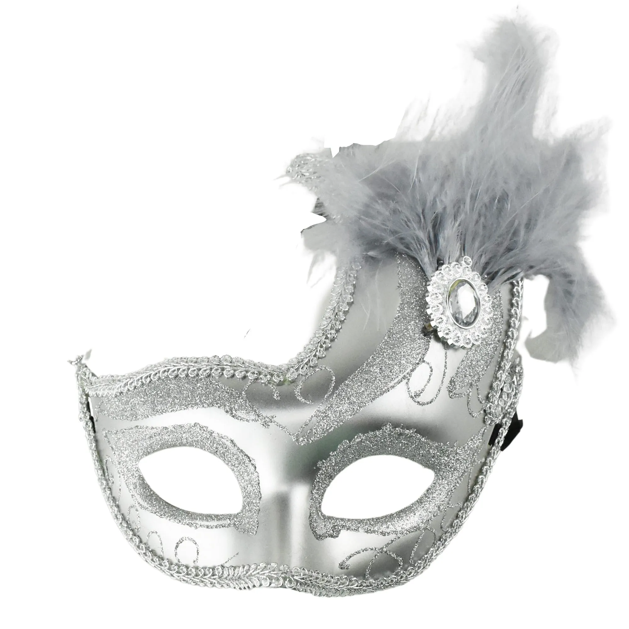 Fancy Feather and Gemstone Accent Mask, 10-1/4-Inch x 6-3/4-Inch