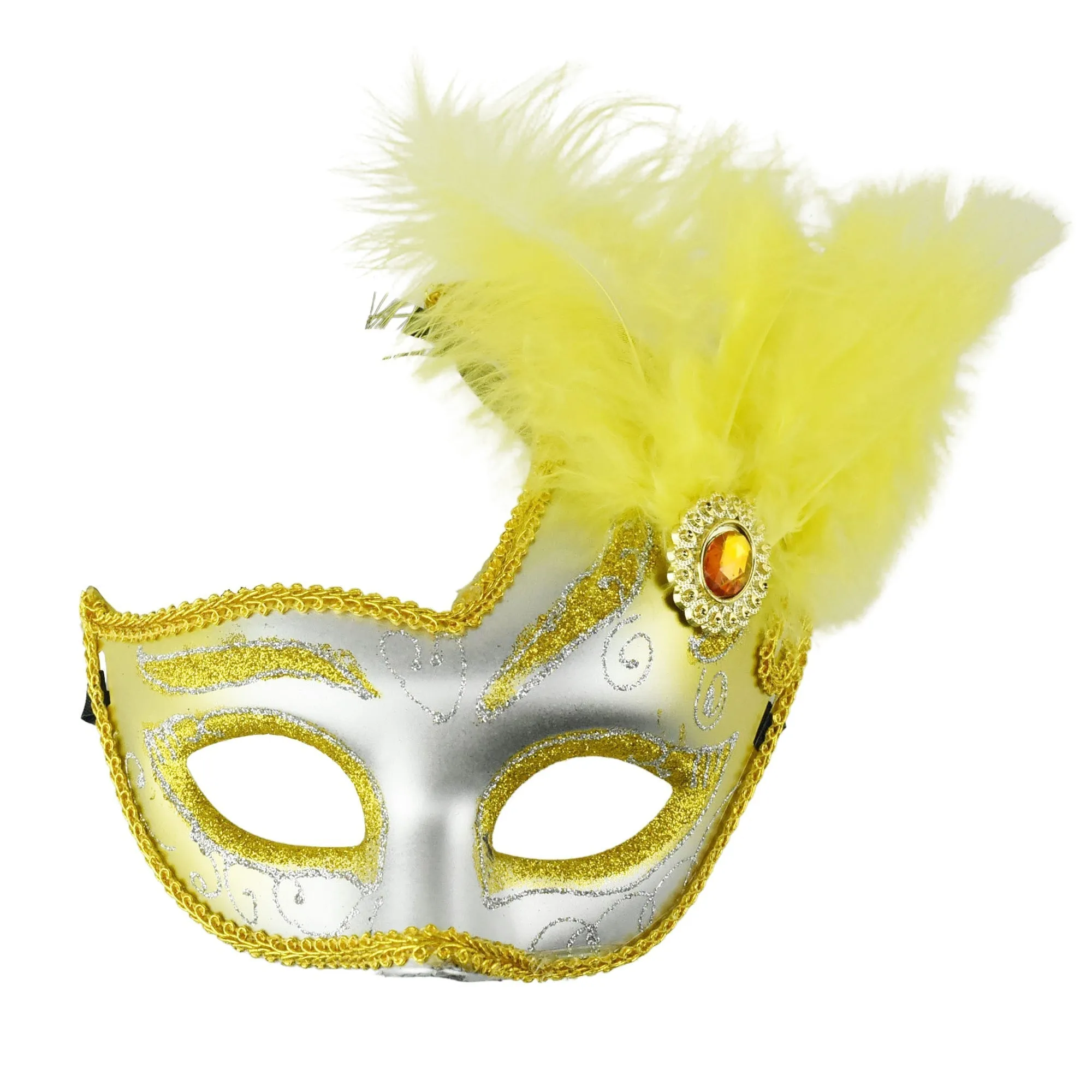 Fancy Feather and Gemstone Accent Mask, 10-1/4-Inch x 6-3/4-Inch