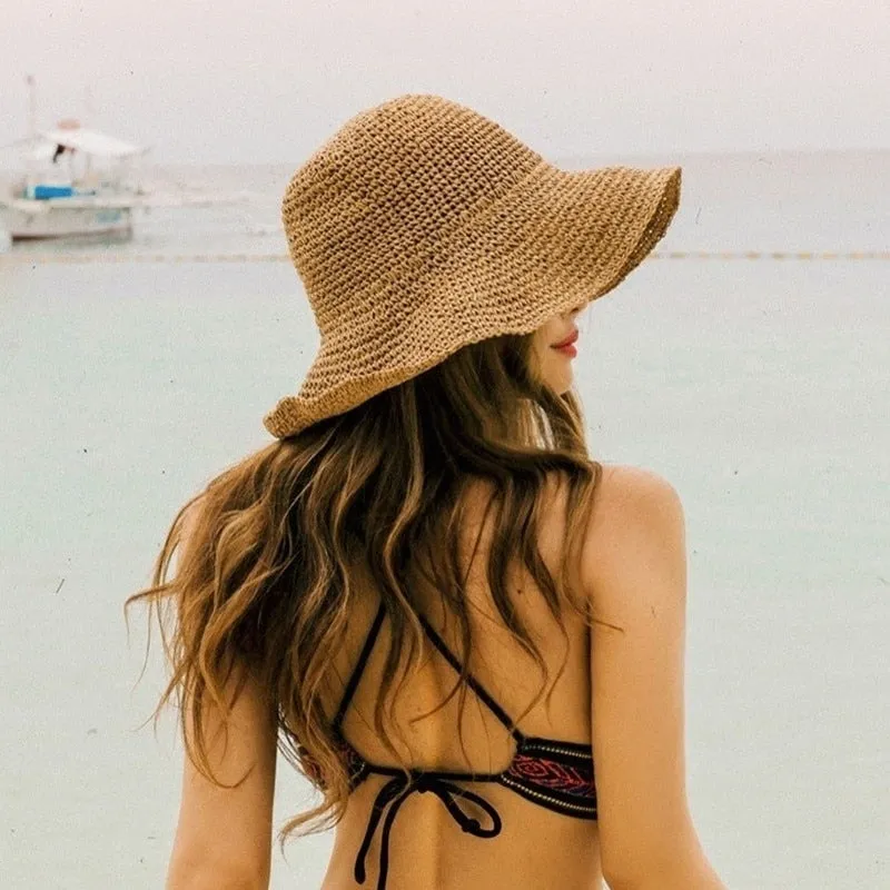 Folding Straw Hat Women's Summer Outing Sun Visor Holiday Cool Hat Seaside Beach Hat Tide Summer Hats