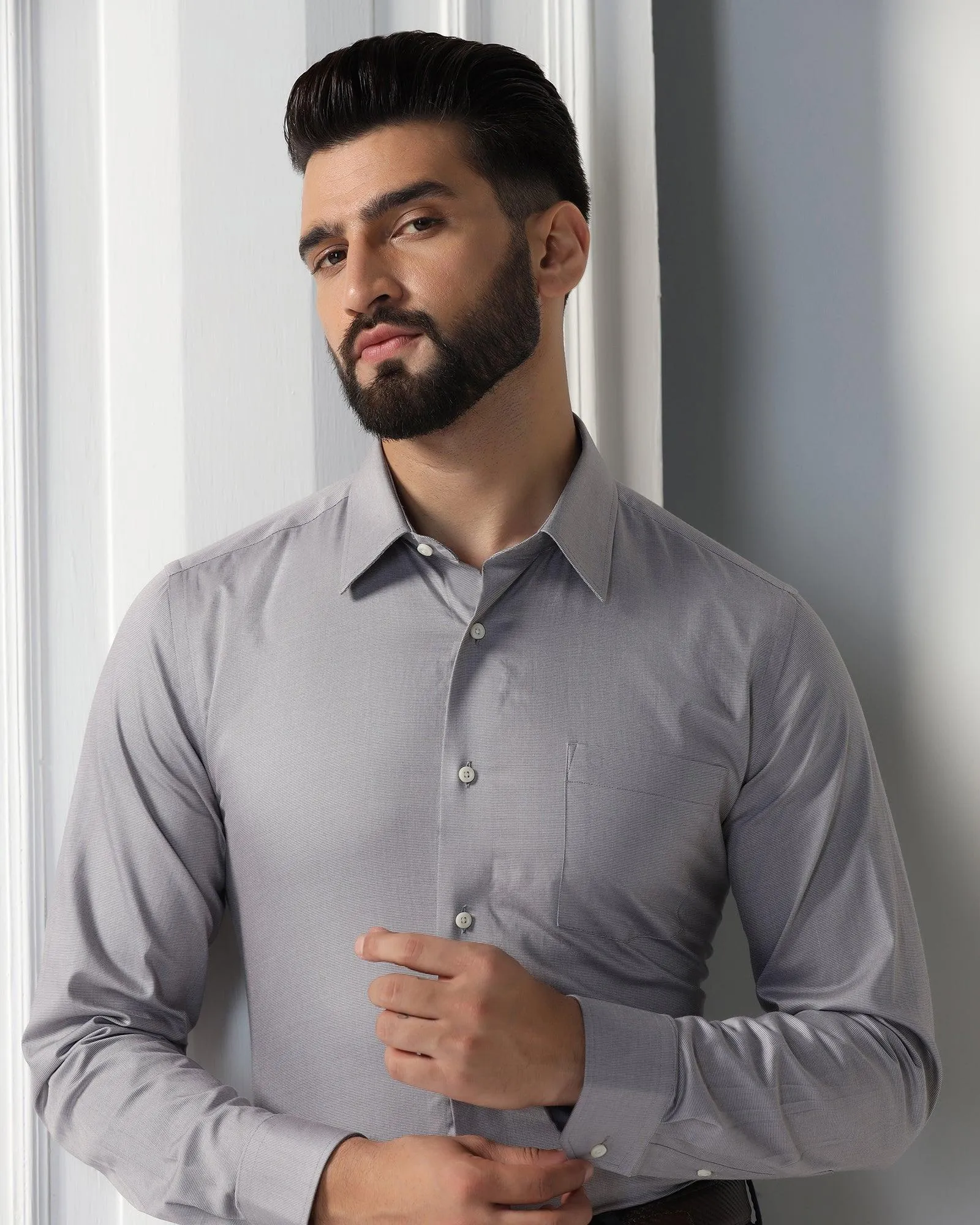 Formal Grey Textured Shirt - Robot