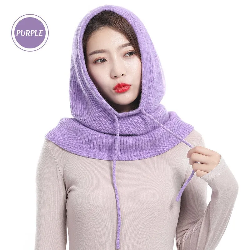 GOPLUS Winter Womans Hats Unisex Knitted Cashmere Hooded Neck Collar Adjustable Elastic Cap Hats Gorros Mujer Invierno