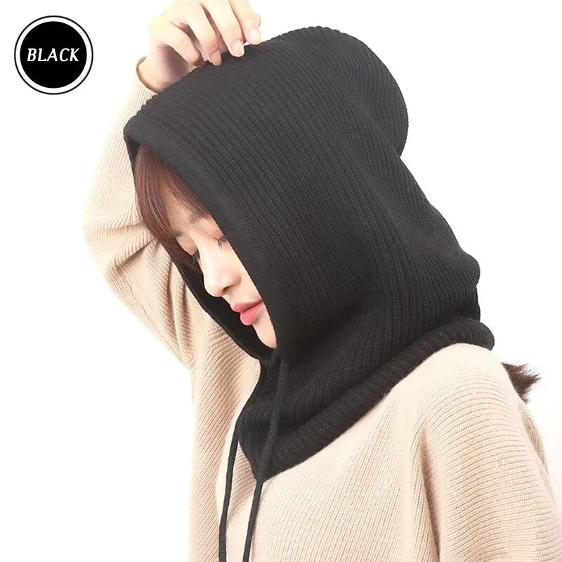 GOPLUS Winter Womans Hats Unisex Knitted Cashmere Hooded Neck Collar Adjustable Elastic Cap Hats Gorros Mujer Invierno