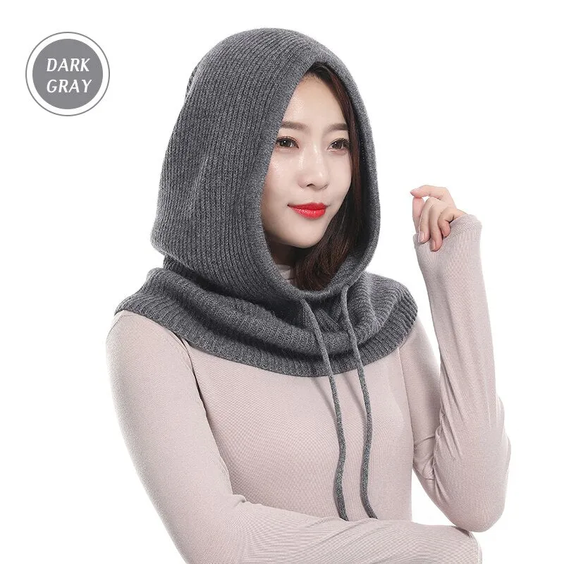 GOPLUS Winter Womans Hats Unisex Knitted Cashmere Hooded Neck Collar Adjustable Elastic Cap Hats Gorros Mujer Invierno