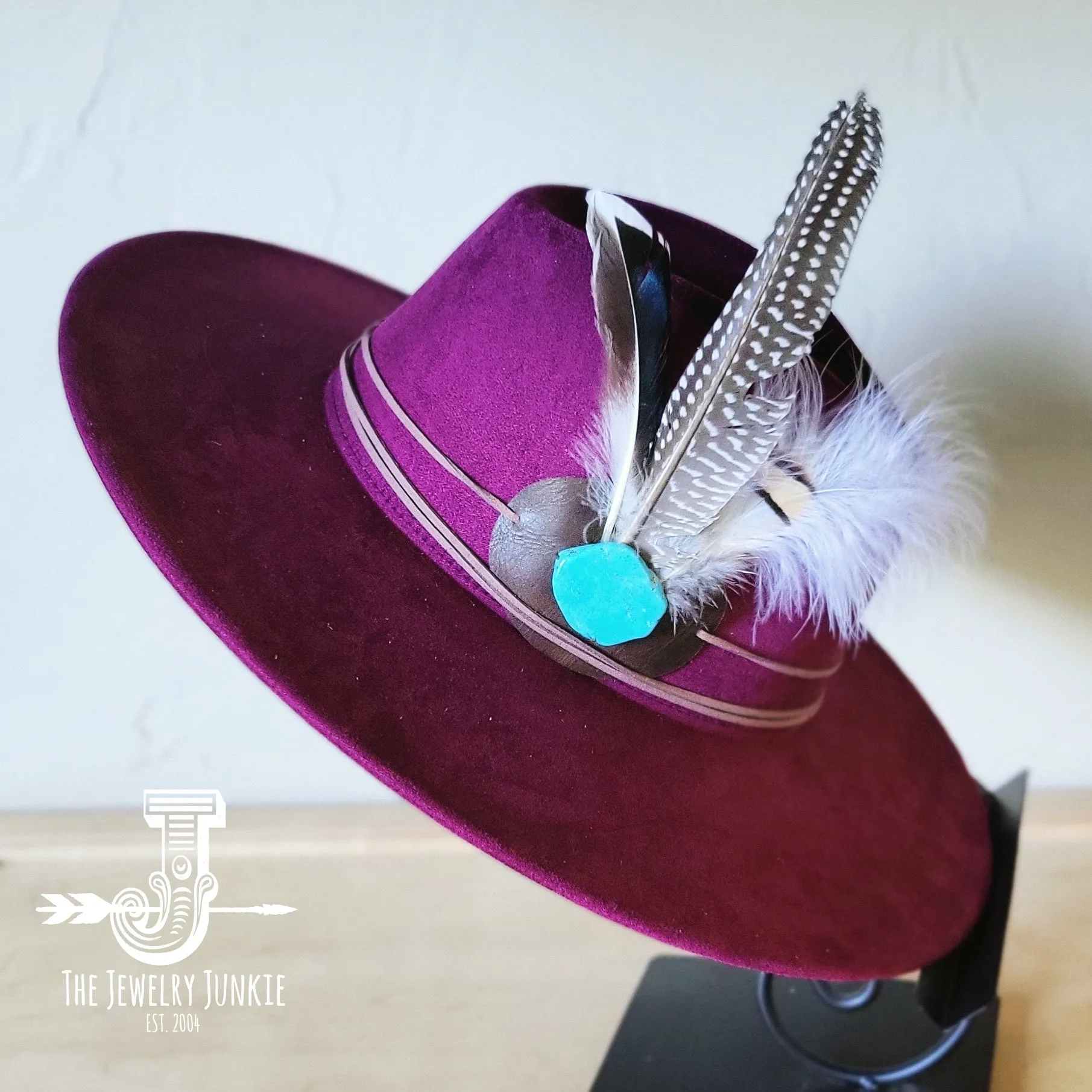 Guinea Marabou Feather & Turquoise Slab Hat Band   Choice of Hat 985y