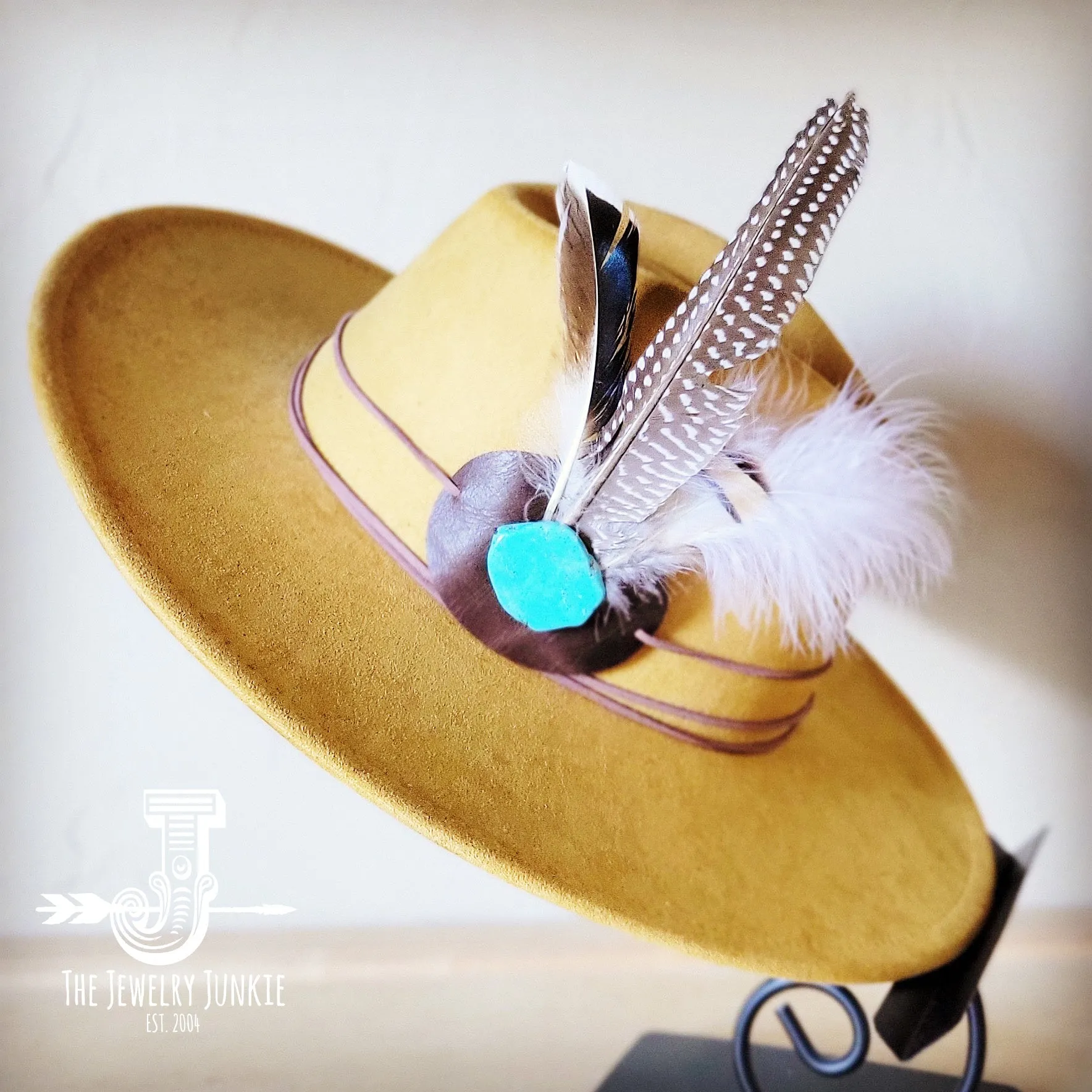 Guinea Marabou Feather & Turquoise Slab Hat Band   Choice of Hat 985y