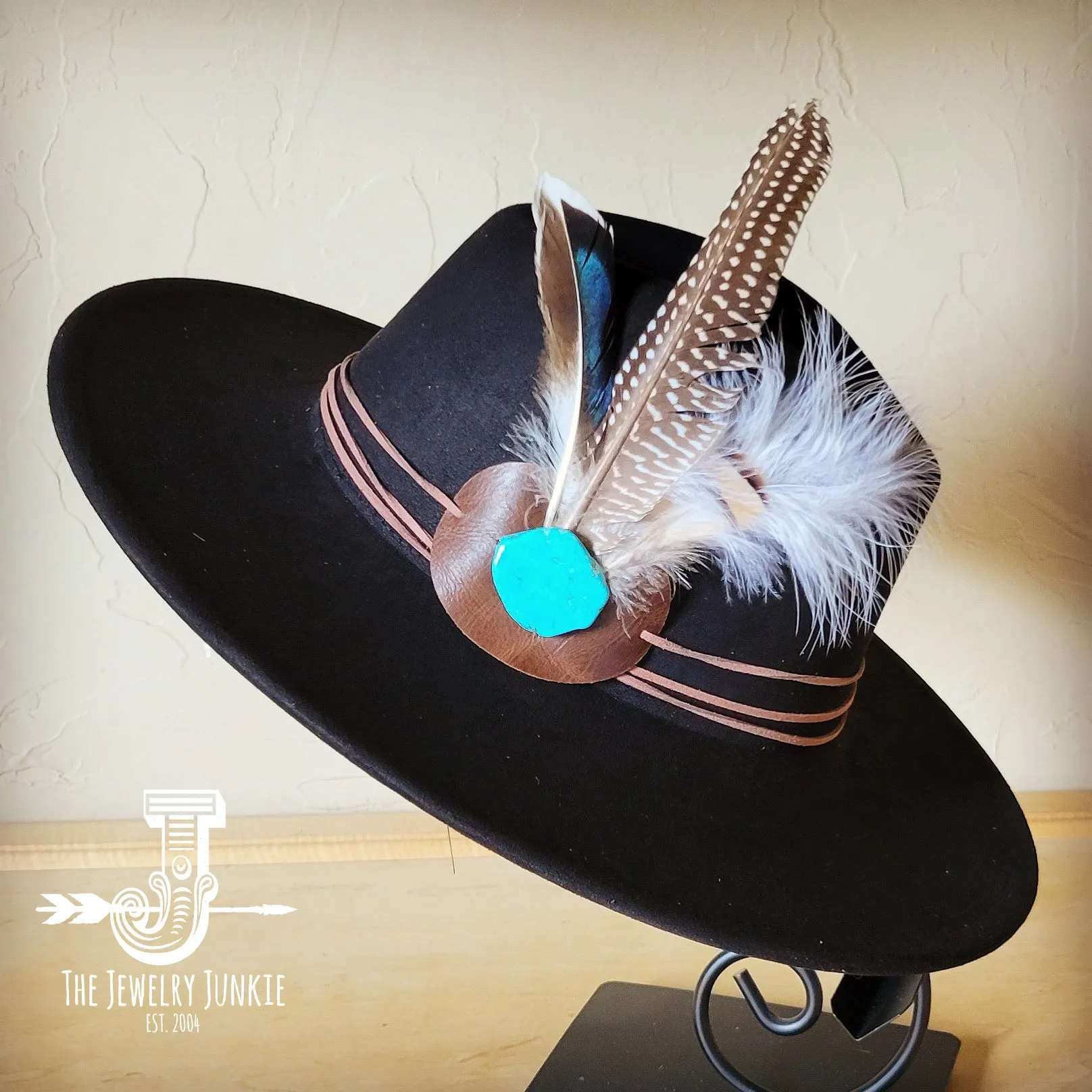 Guinea Marabou Feather & Turquoise Slab Hat Band   Choice of Hat 985y