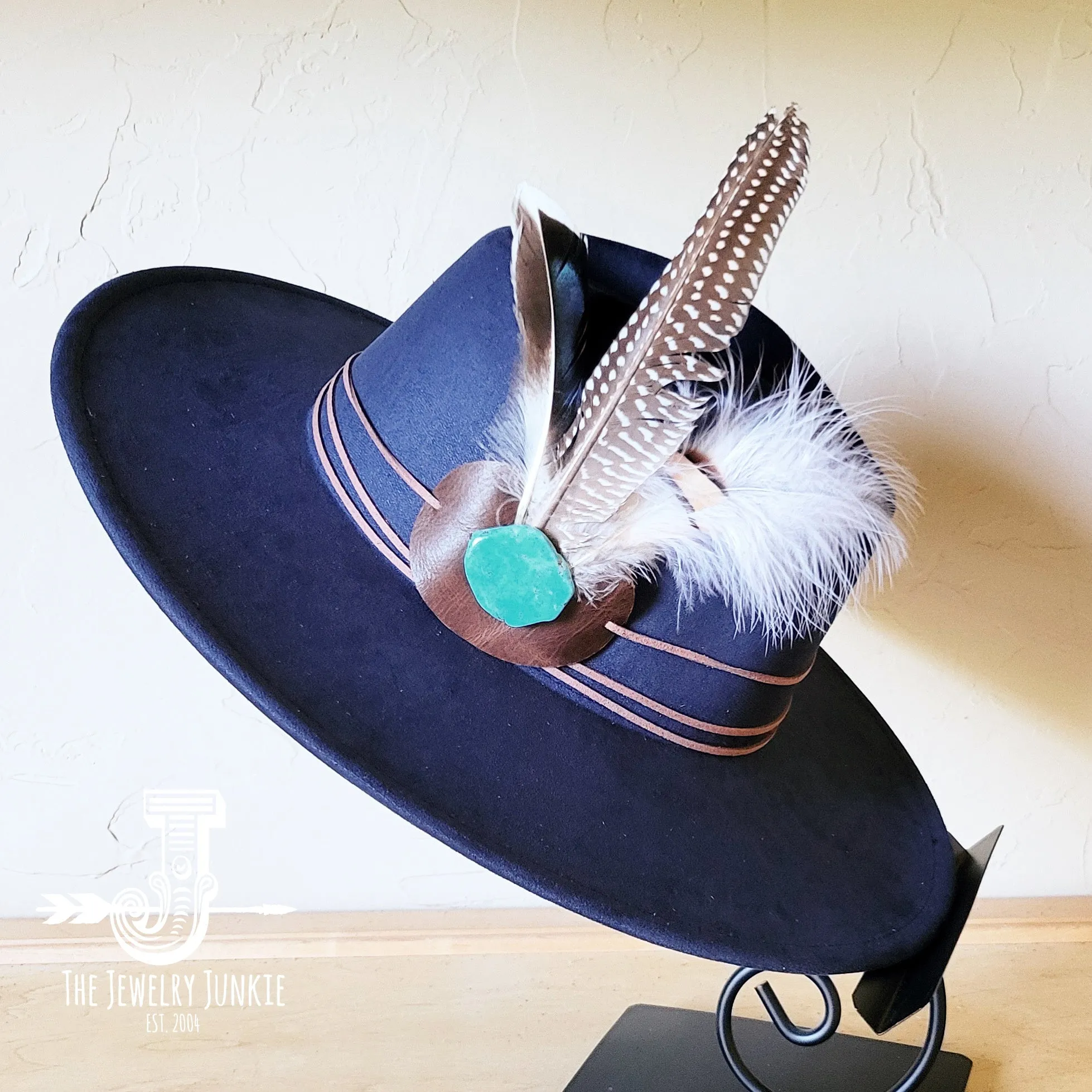 Guinea Marabou Feather & Turquoise Slab Hat Band   Choice of Hat 985y