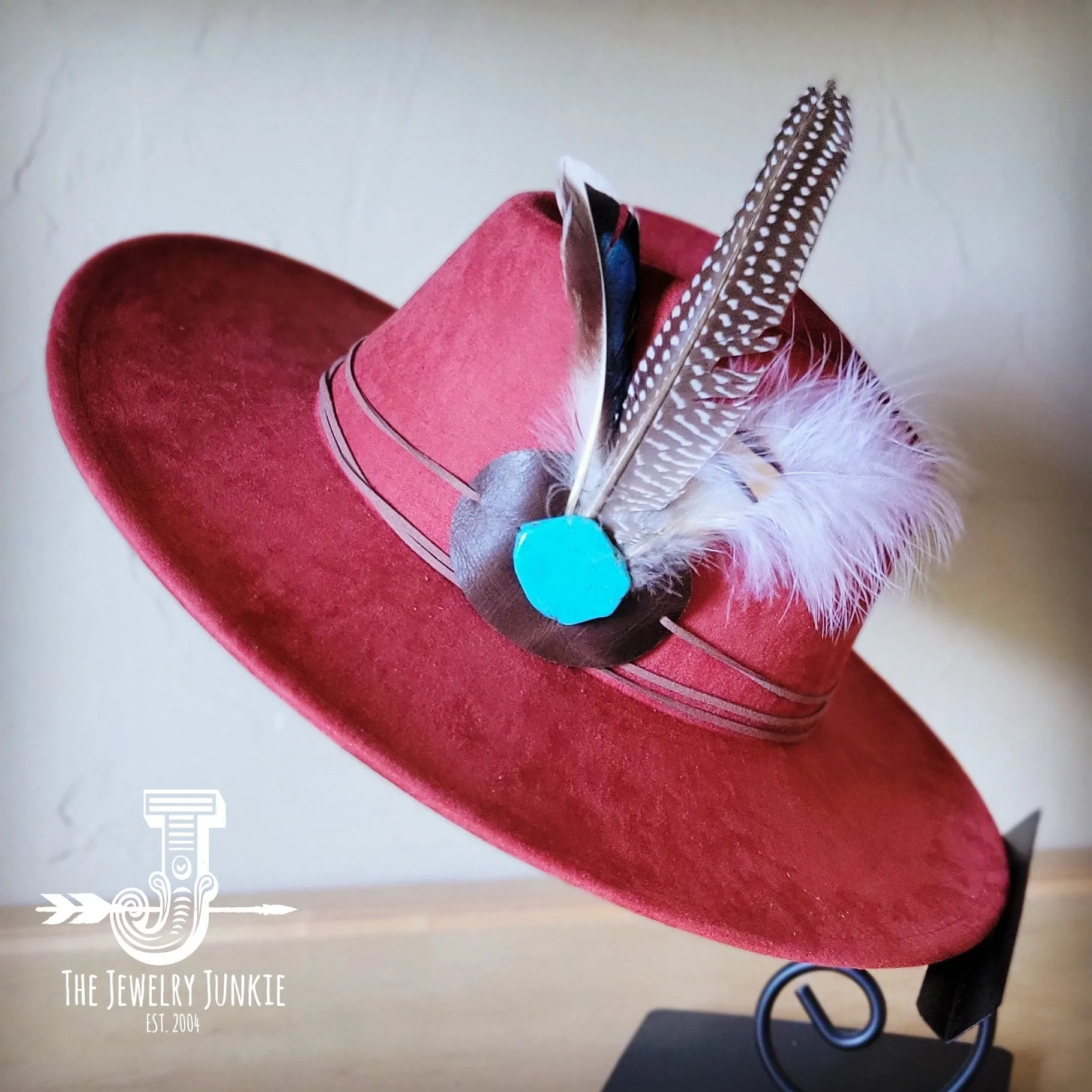 Guinea Marabou Feather & Turquoise Slab Hat Band   Choice of Hat 985y