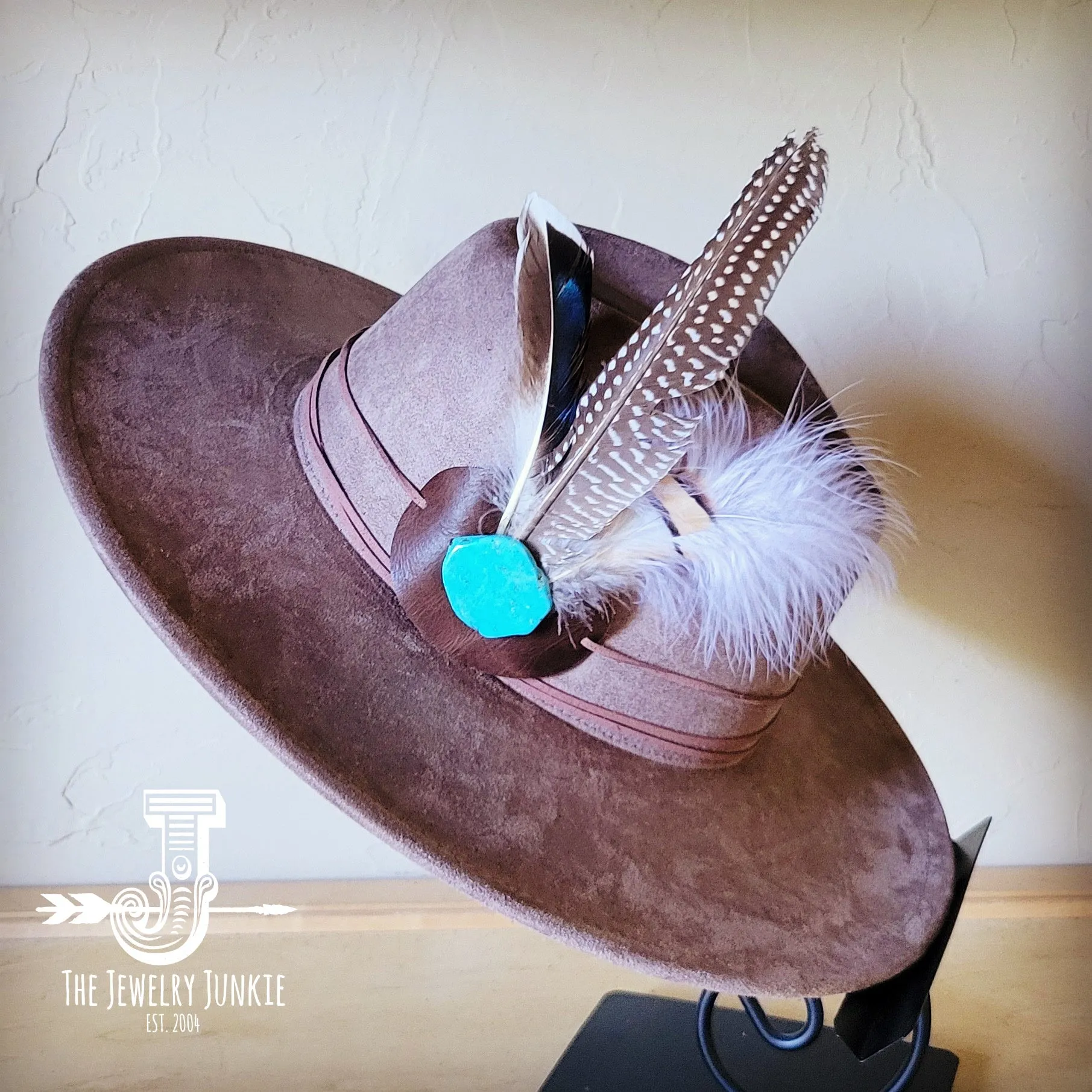 Guinea Marabou Feather & Turquoise Slab Hat Band   Choice of Hat 985y