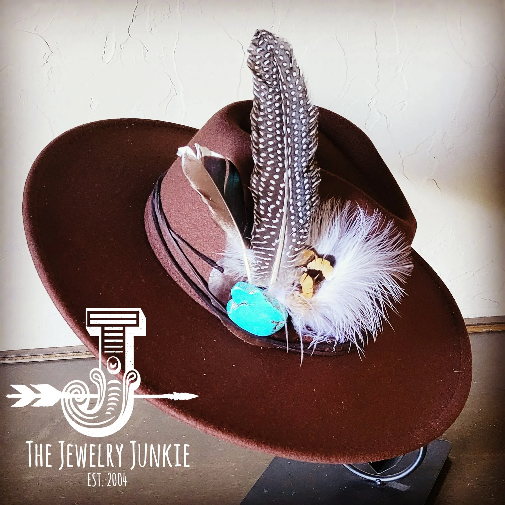 Guinea Marabou Feather & Turquoise Slab Hat Band   Choice of Hat 985y