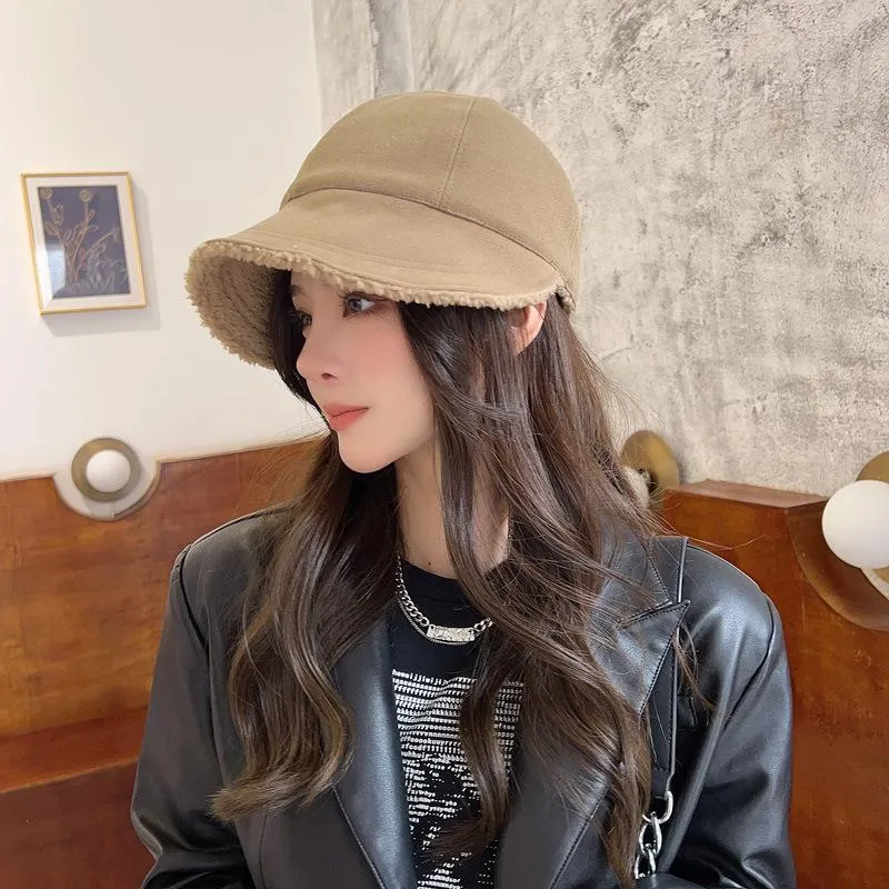 Hat Women's Autumn and Winter Style Woolen Equestrian Fisherman's Hat Wide Brim Versatile Showing Face Small Warmth Can Hang Mask Baseball Cap