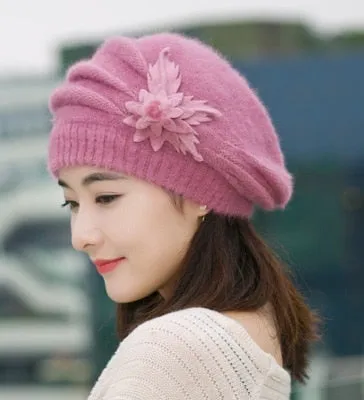 Hot Berets Hat Beanie Fashion Spring Autumn Winter Hat Warm Flower Knit Crochet Cute Casual Cap For Women&#39;s Girl Female