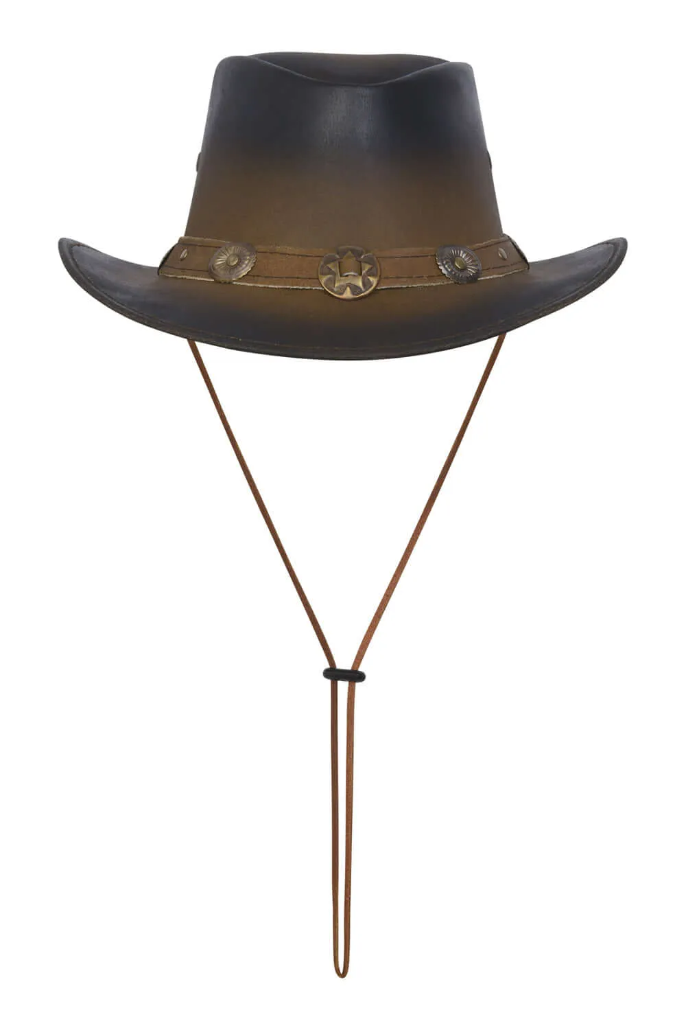 Kids Children's Western Real Leather Tan Brown Cowboy Bush Hat Fancy Dress