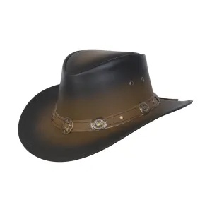 Kids Children's Western Real Leather Tan Brown Cowboy Bush Hat Fancy Dress