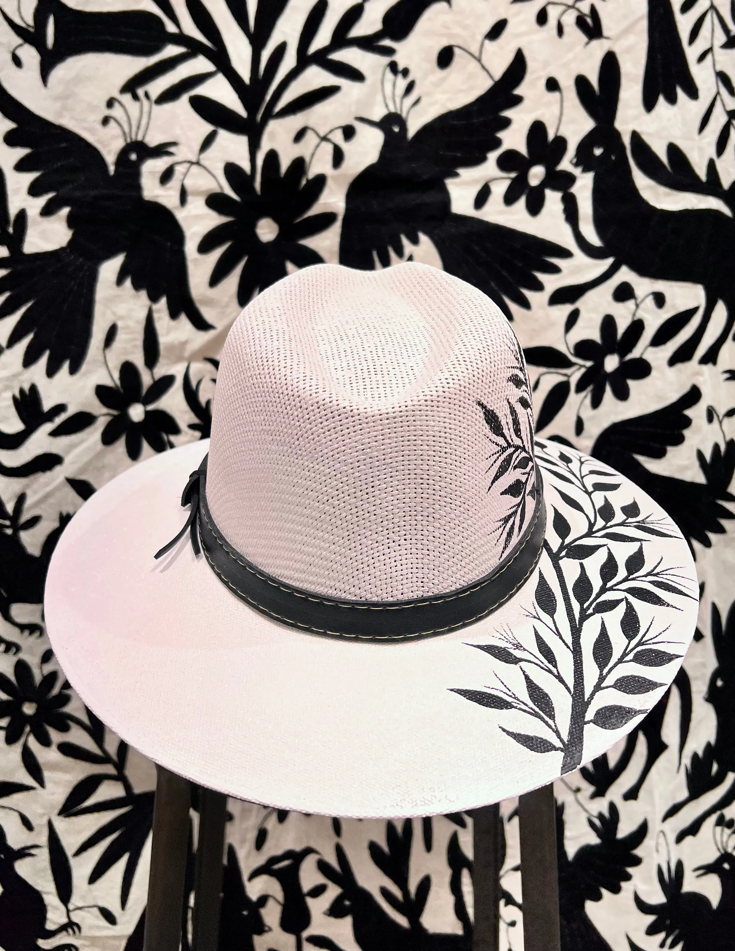 Mexican Hand Painted Sombrero — Black Blossoms