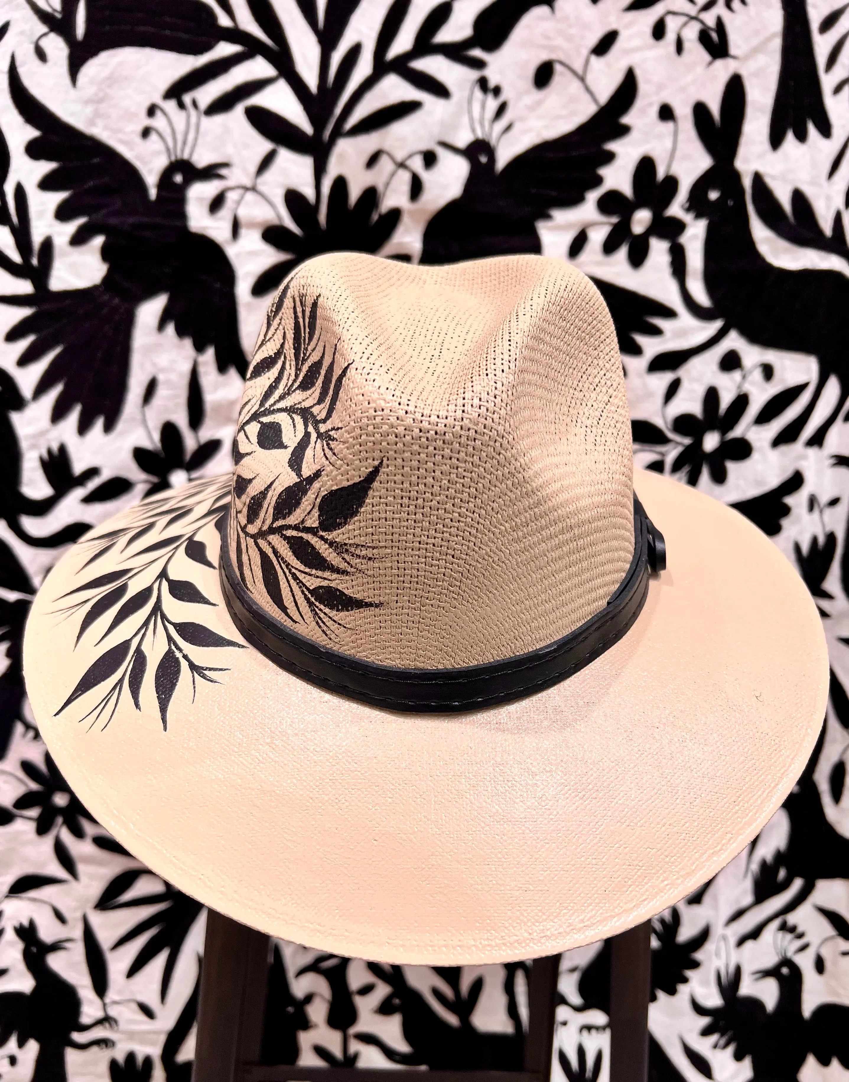 Mexican Hand Painted Sombrero — Black Blossoms