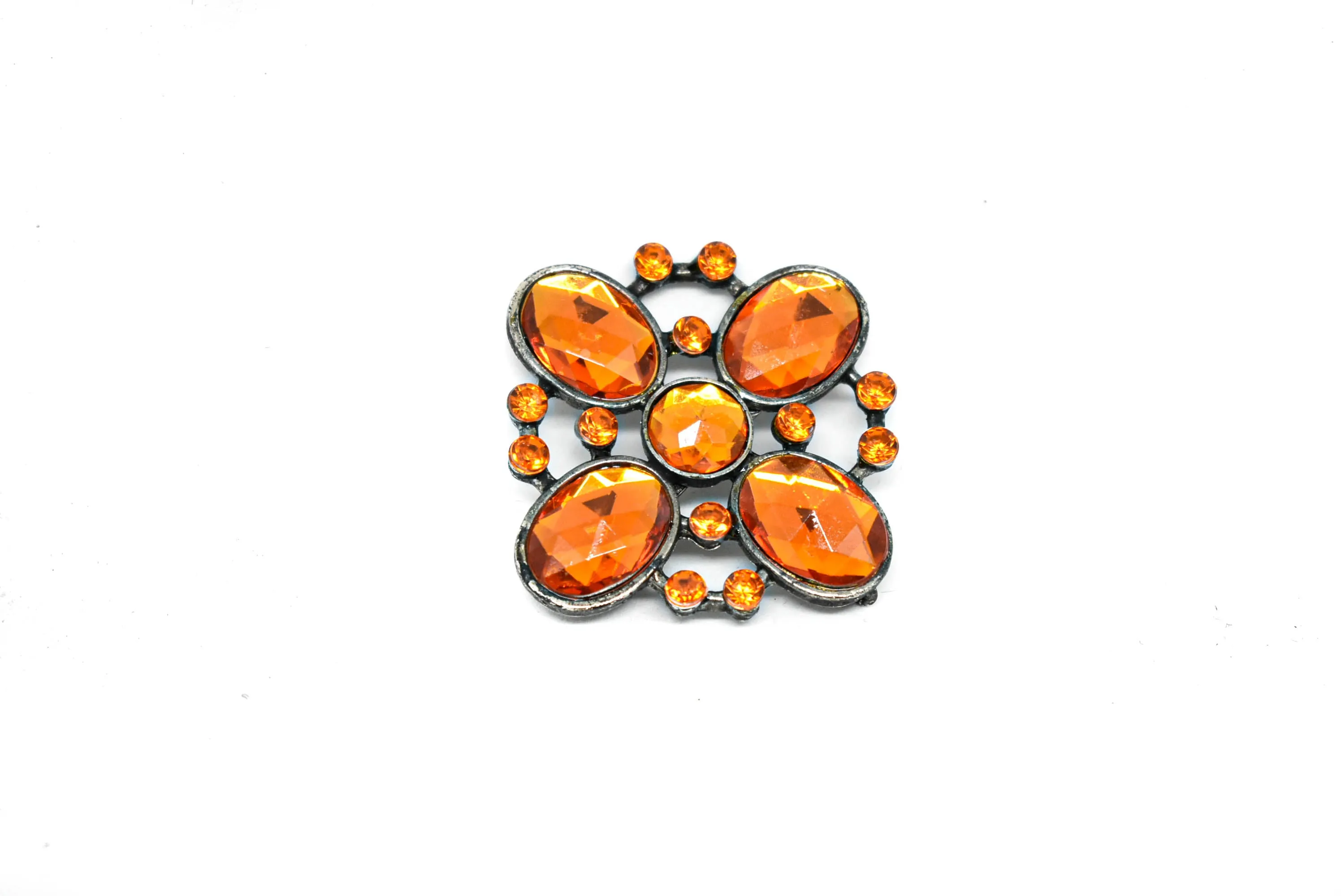 Orange Rhinestone Flower Brooch 1.60" - 1 Piece