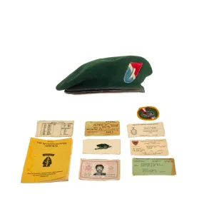 Original U.S. Vietnam War Era 11th Special Forces Group (Airborne) Green Beret Grouping With ID Card and Special Forces Association Cards - 1st Lieutenant Peter E. Shoop