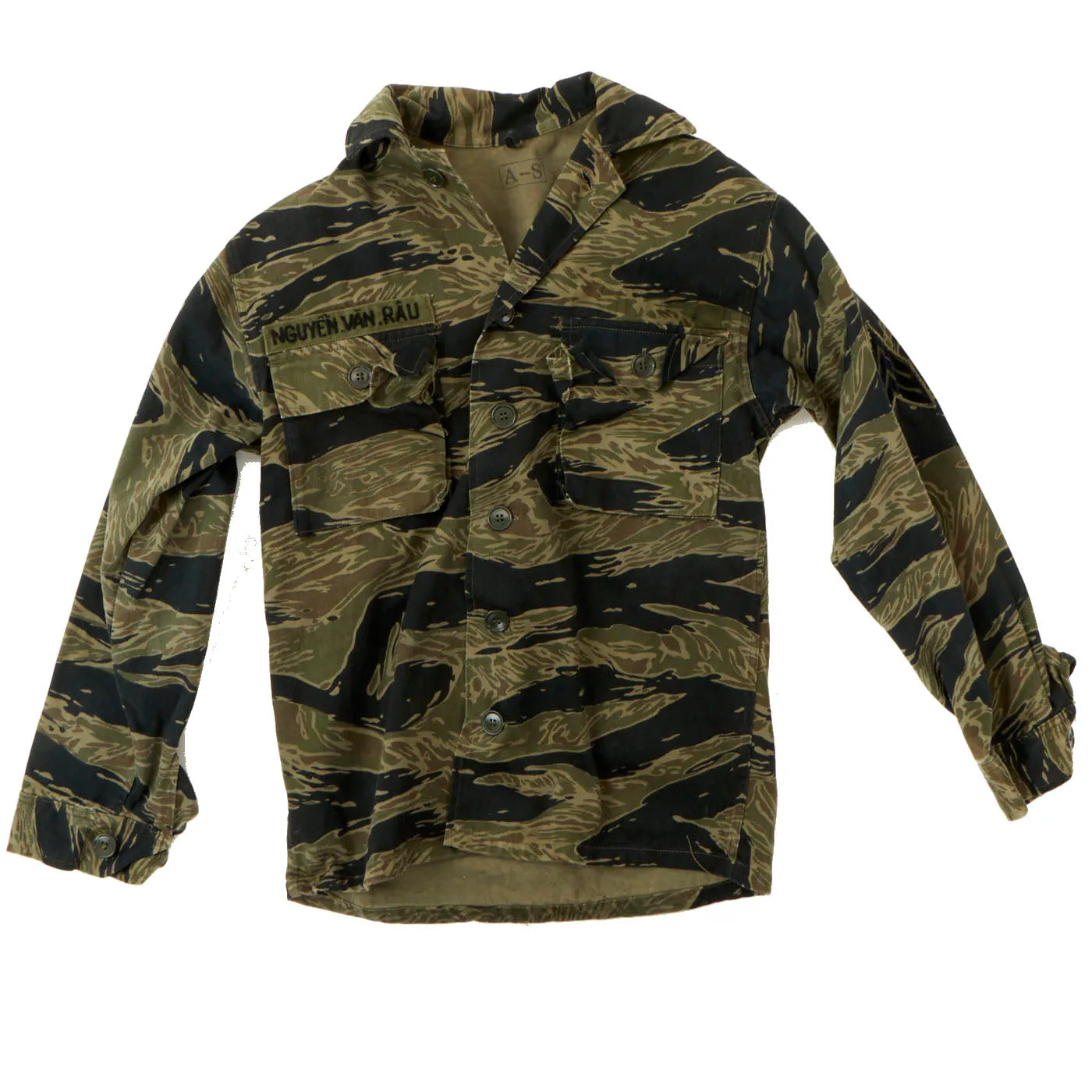 Original U.S. Vietnam War Special Forces Tiger Stripe "Tadpole" Camouflage Fatigue Uniform Shirt- ARVN Advisor