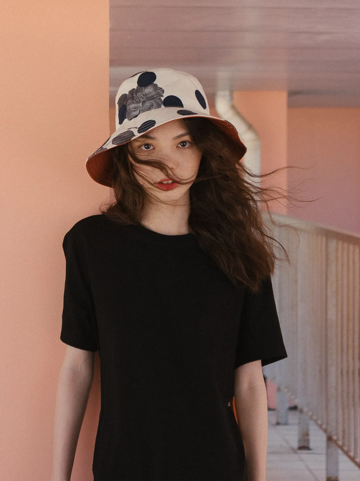 "Noir Floral" Reversible  Bucket Hat