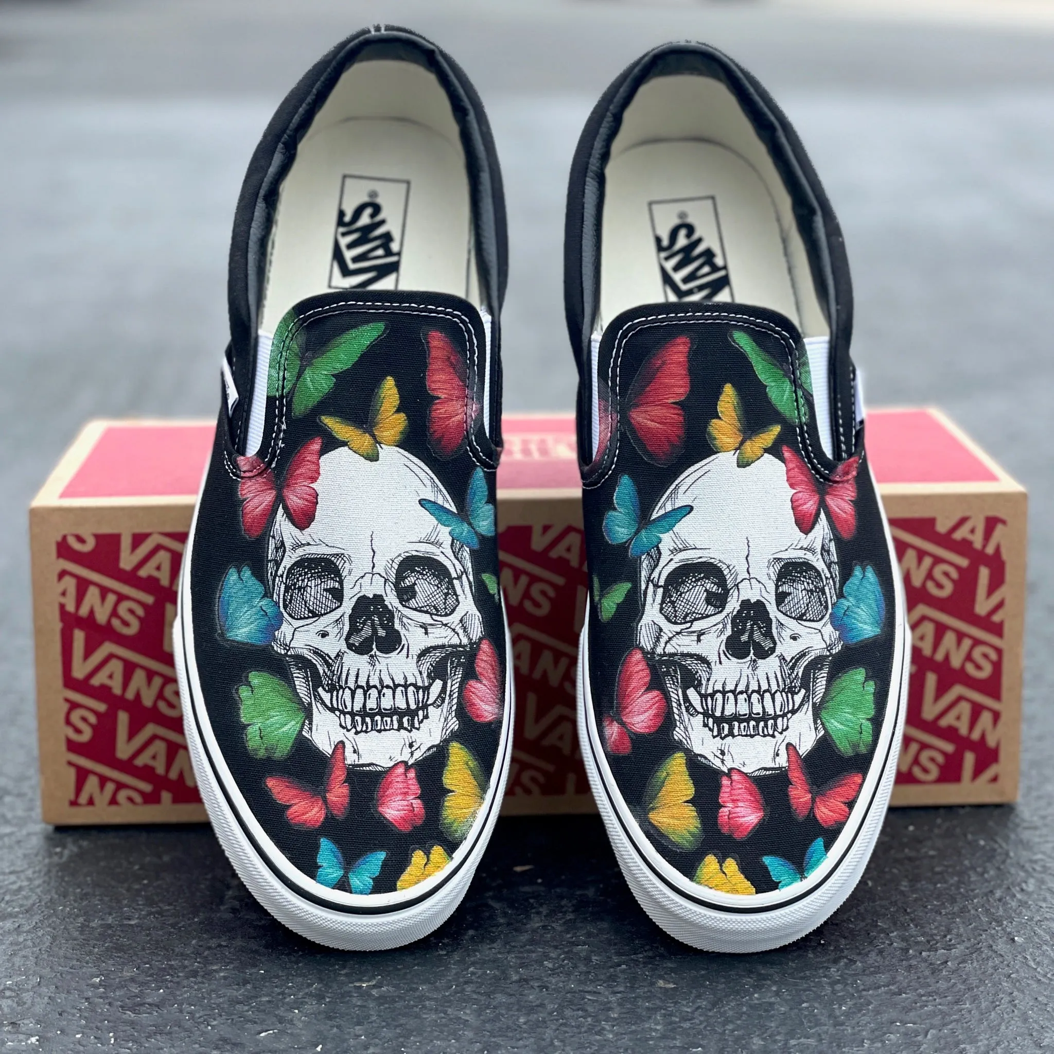 Rainbow Butterfly Skull - Custom Slip Ons