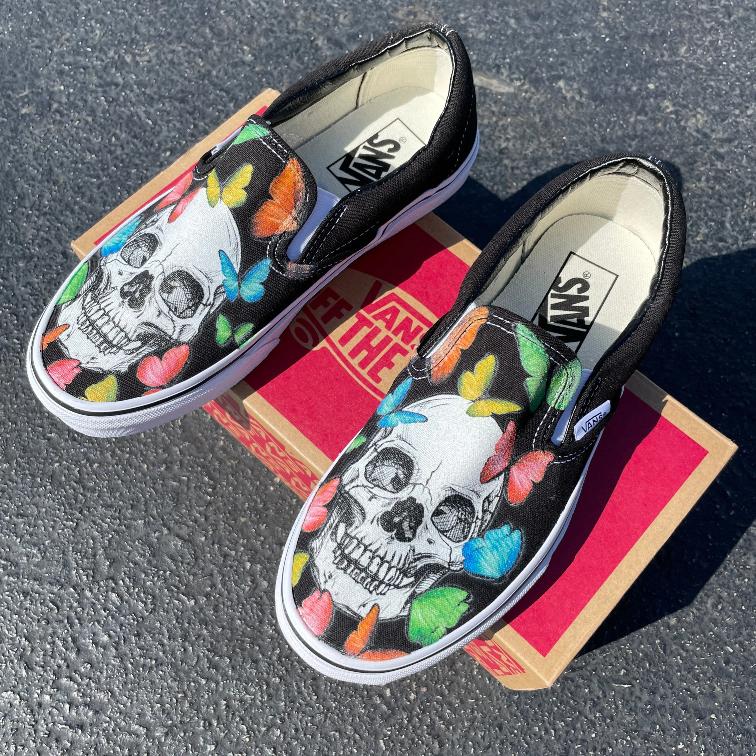 Rainbow Butterfly Skull - Custom Slip Ons