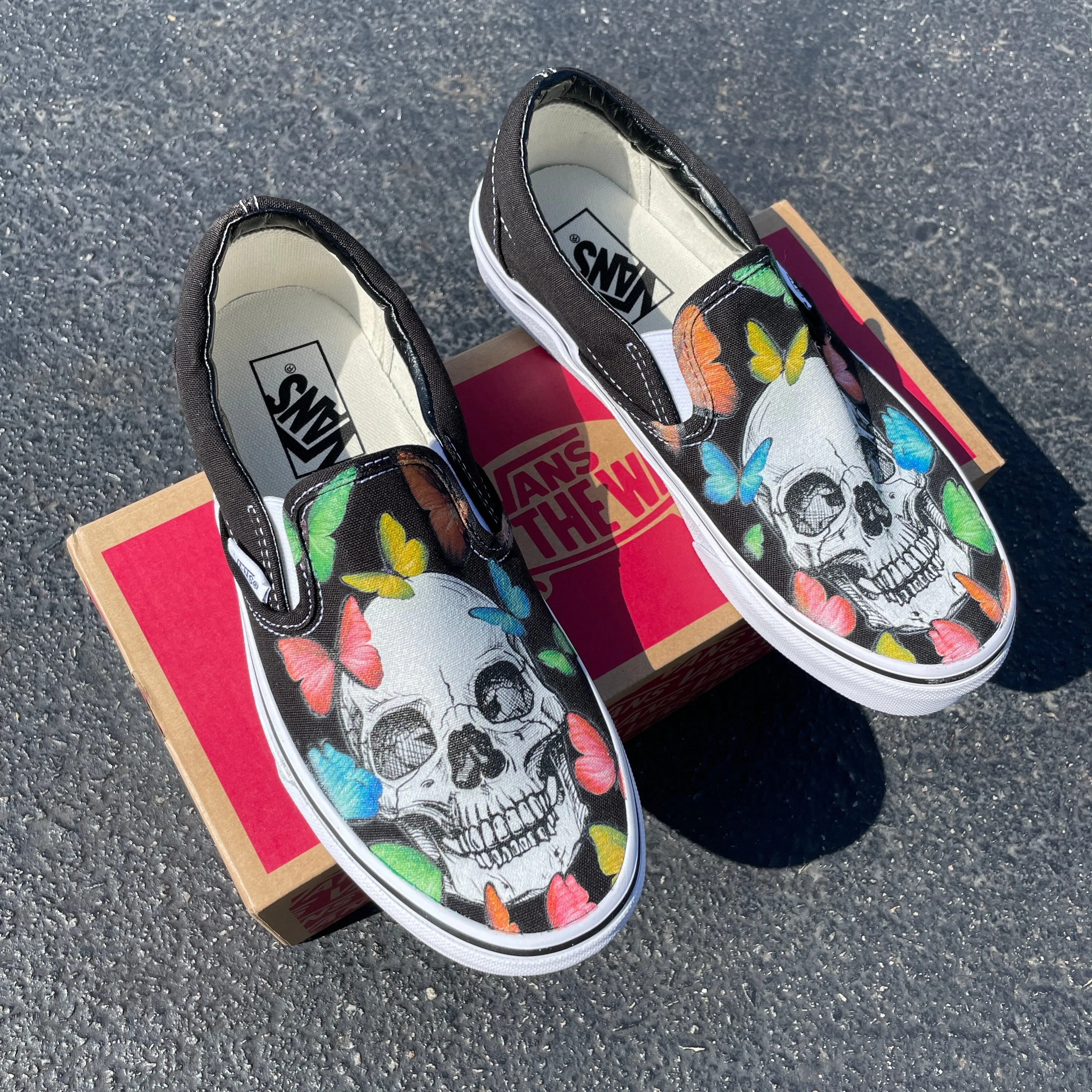 Rainbow Butterfly Skull - Custom Slip Ons