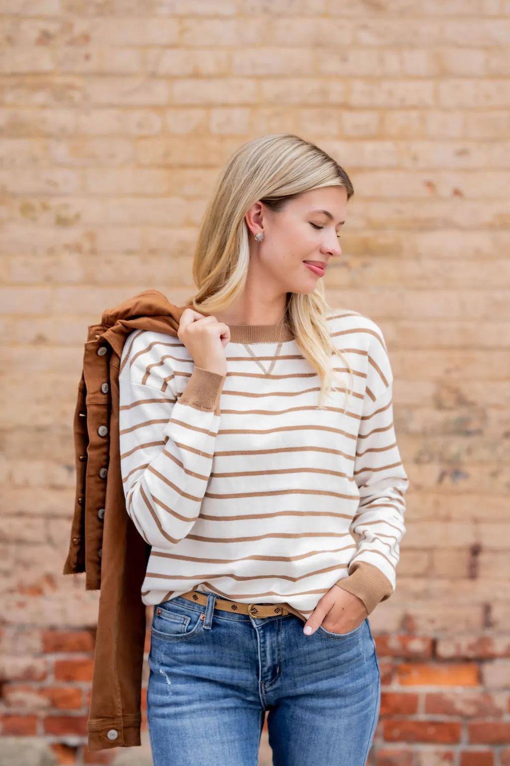 Simple Striped Solid Trim Sweater