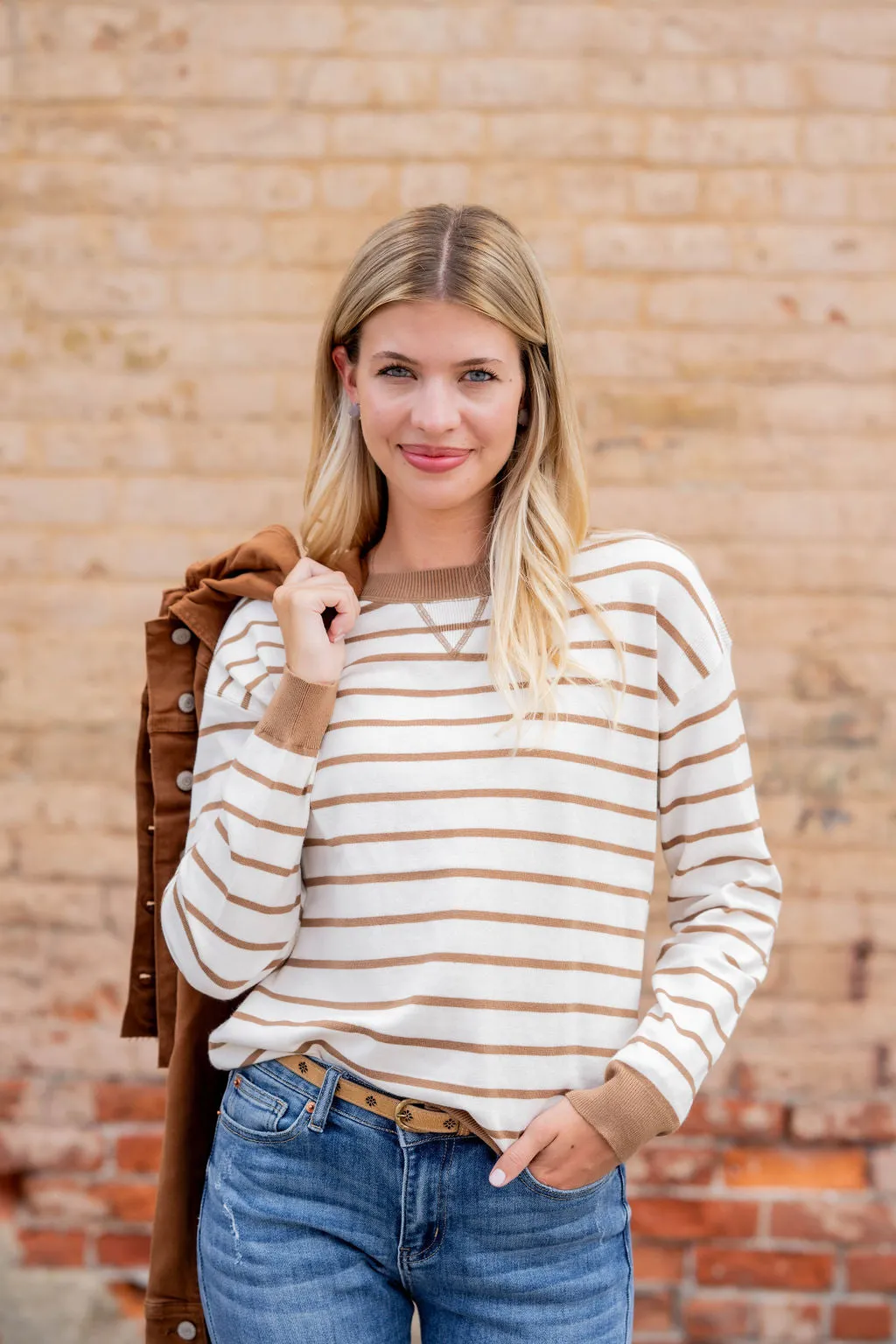 Simple Striped Solid Trim Sweater