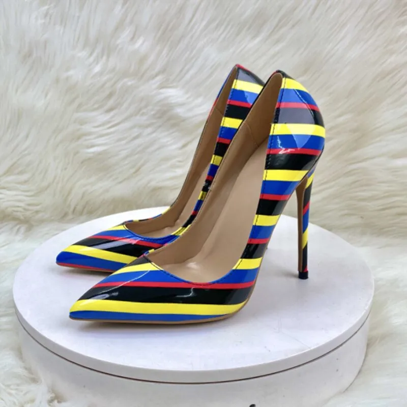 Striped Pointed Toe Slip-On Stiletto Pumps