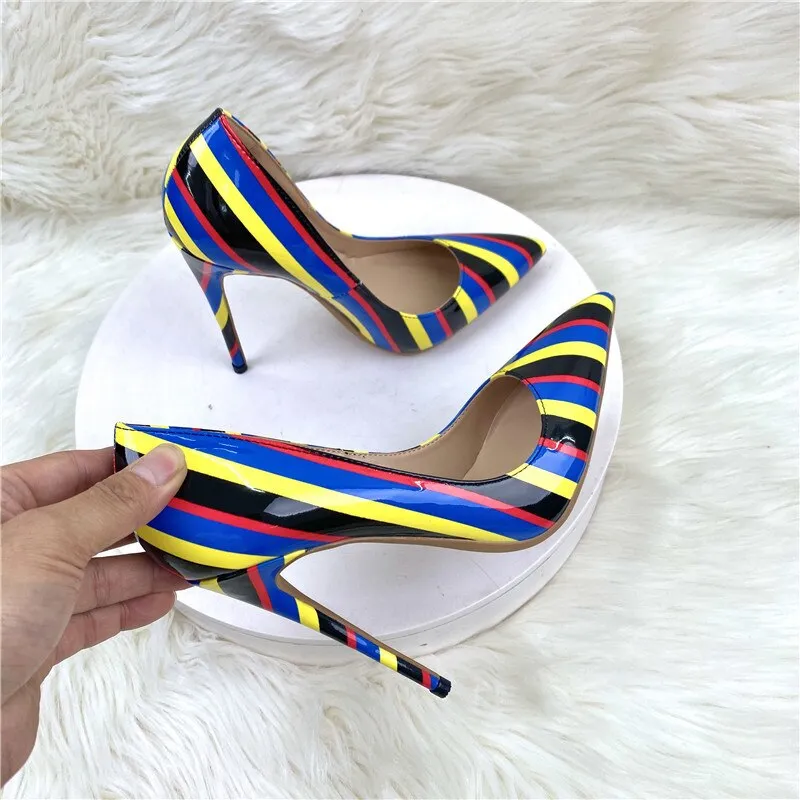 Striped Pointed Toe Slip-On Stiletto Pumps