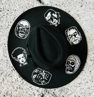 Vegan Felt Wide Brim Hat - XL Brim - "Monsters"