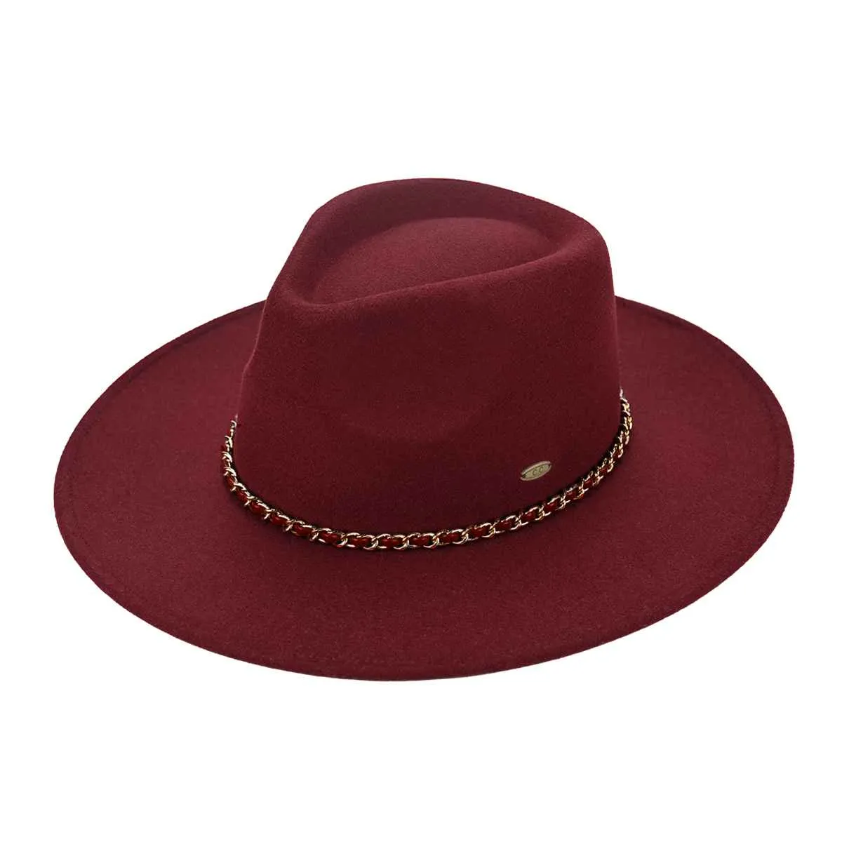 VFE0003 Chain Trim Band Felt Panama Hat